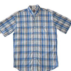 Larro Shirts Western‎ Plaid Shirt - L Blue & Orange Short Sleeve Button Up